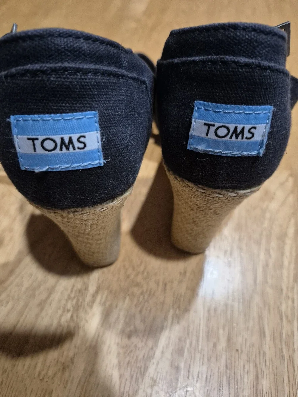 Toms Black Espadrille Wedge Sandals with Ankle Strap